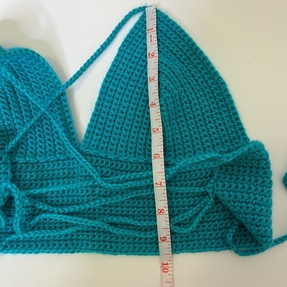 Handmade‎ Blue Crochet Triangle Crop Tops Strappy Back Small A/B Cups - Picture 3 of 7